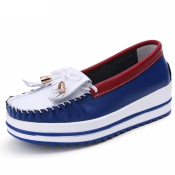 

Casual Shoes Women Genuine Cow Leather Footwear Flats Loafer Sneaker Fringe Slip On Casual Female Blue Shoes Big Size 33-43 19