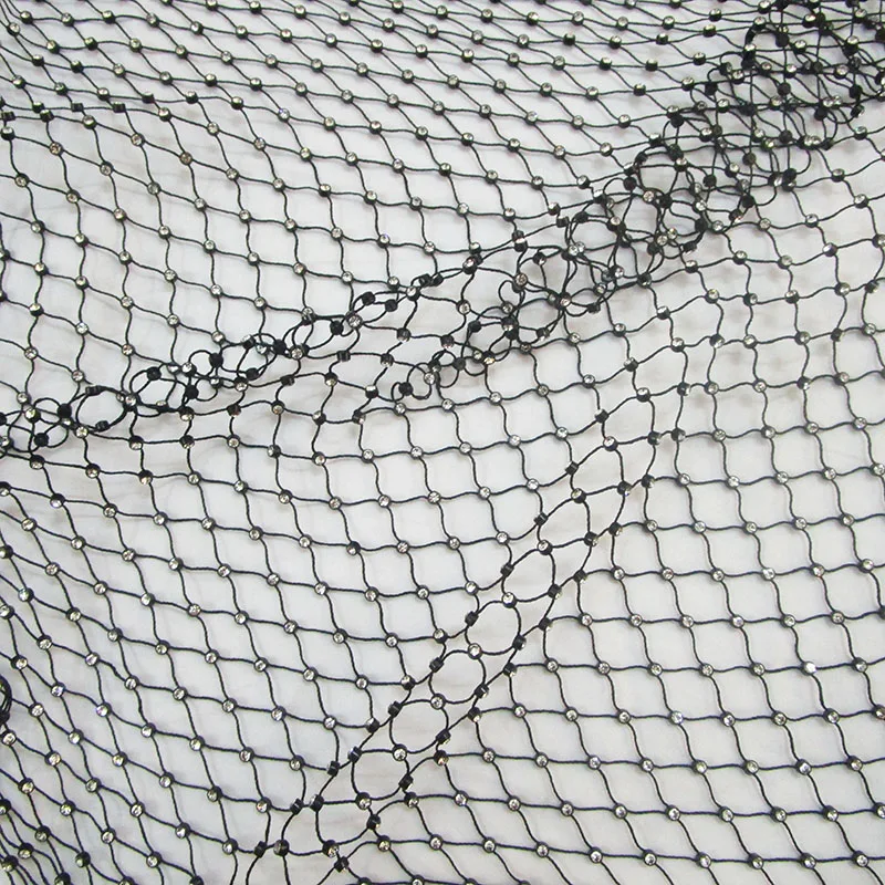 Fishing Net Hand Nail Diamond Mesh Fabric Black Color Sexy Decor Clothing  Accessories Headdress Veil Designer