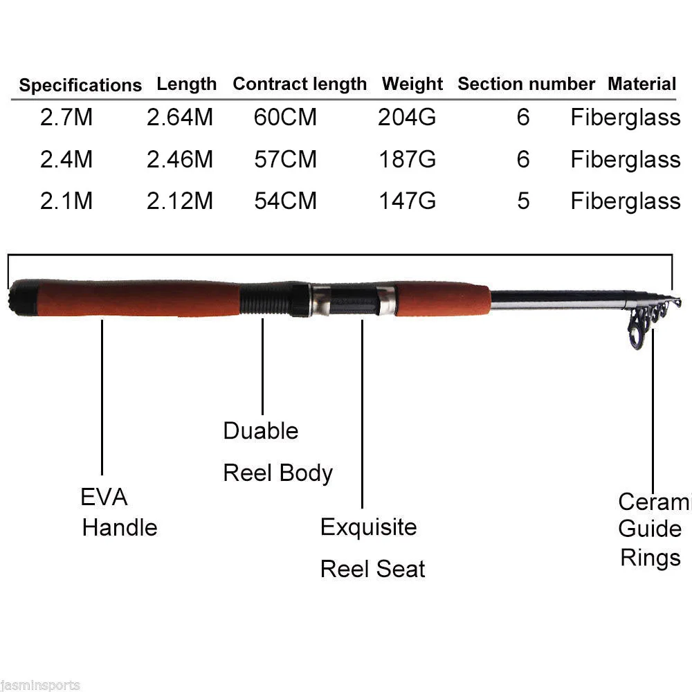 2.1m-2.7m Telescopic Fishing Rod Combo and Reel Full Kit Spinning Fishing Reel Pole set 100M Fishing Line Lures Hooks tackle