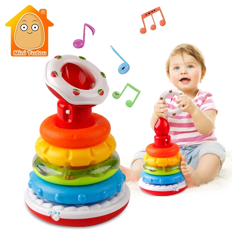 

Baby Educational Toys Birthday Musical Rainbow Ring With Light Puzzles Stacking Cup Constructor For Children 0-24 Months
