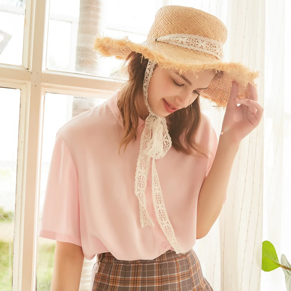  METERSBONWE Short Sleeve Shirt for Female Blouse Love Embroidery Japanese Shirt Lovely Students Sum