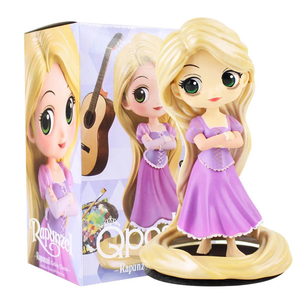 Q Posket Princess Figures Mermaid Ariel Rapunzel Belle QPosket Characters Collectible Modle Dolls Kids Girls Toys Gifts - Цвет: Tangled A with box