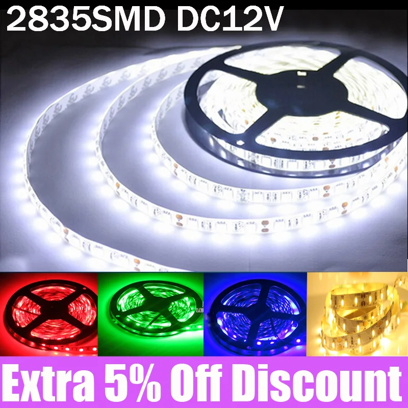 

2835 SMD DC12V 60Led/M 0.5M 1M non/waterproof Led Strip flexible pixel Light Led Cabinet Counter tape lamp Warm White/White
