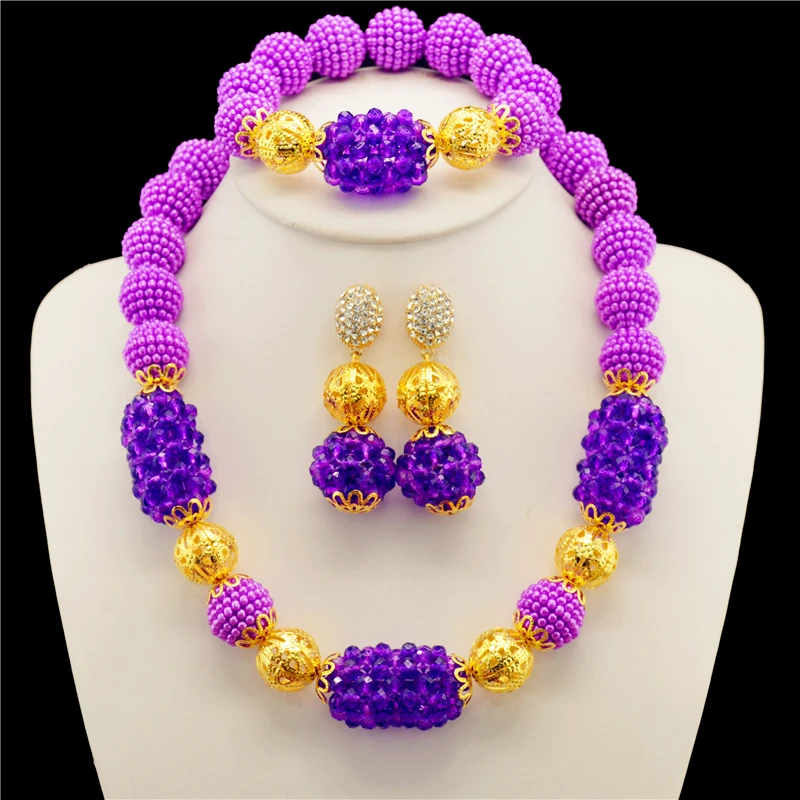 

2017 Arrival Nigerian Wedding African Beads Jewelry Set Indian Bridal Necklace Set Purple Crystal Beads Jewelry Set Free Shipp