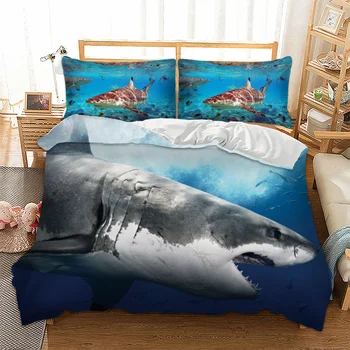

Free shipping Novelty Cool Shark Sea Fish Print Adult Kids Bedding Set Quilt Duvet Cover Set+Pillow Case US AU EU Size