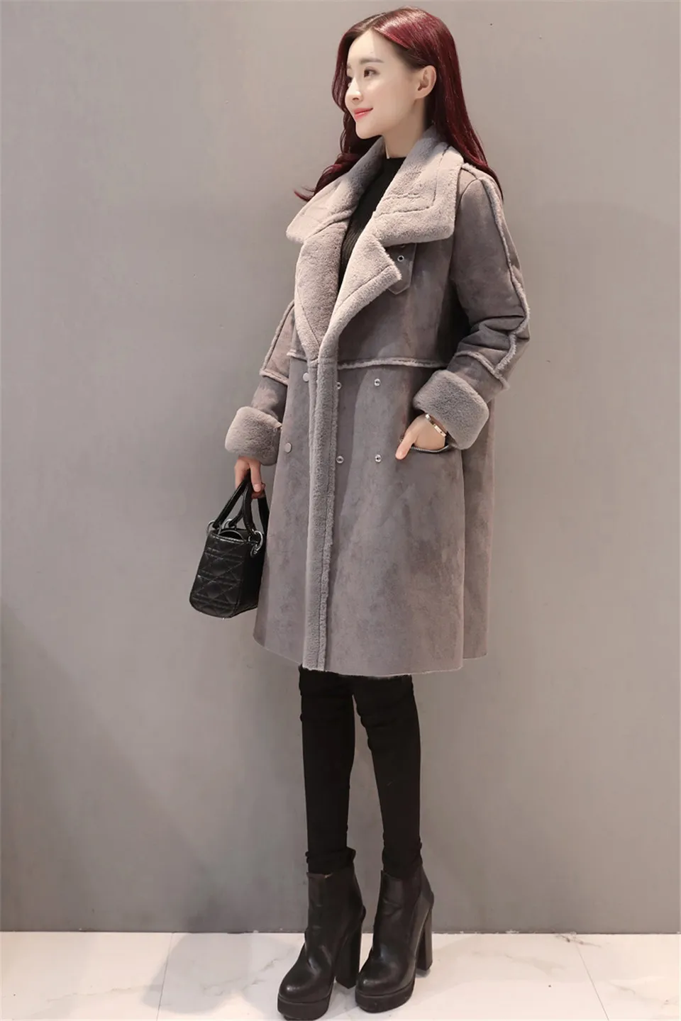 Новинка, корейский стиль, Утепленное зимнее пальто средней длины из овечьей шерсти, парка из оленьей кожи, женская верхняя одежда для отдыха Q859