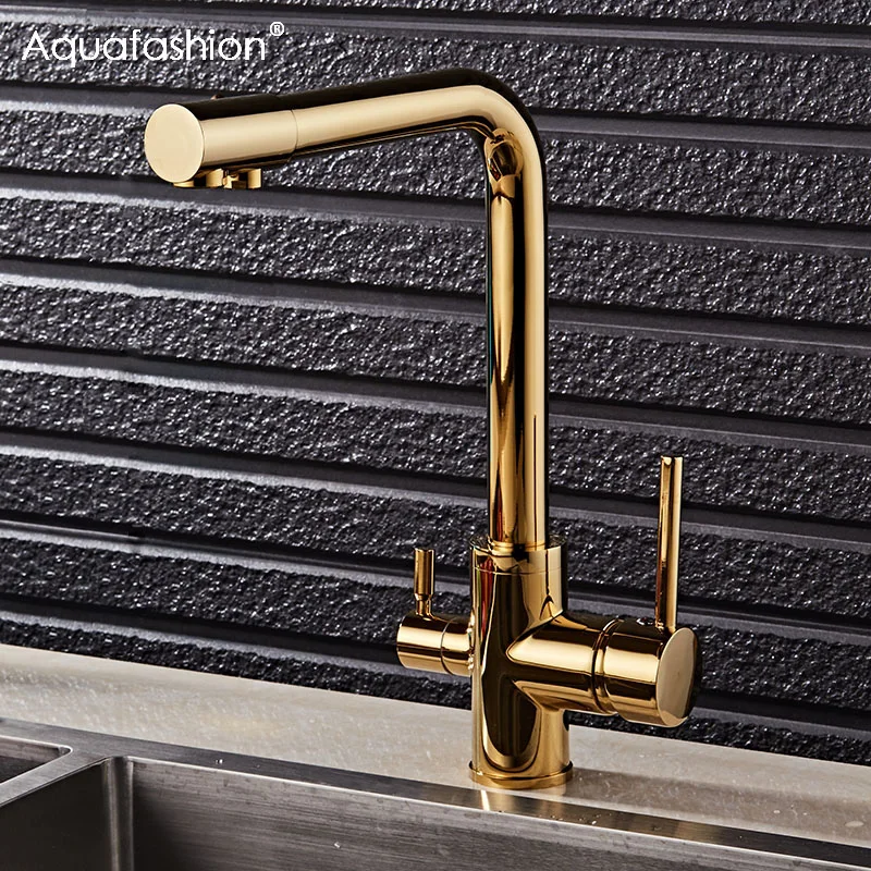  Gold Kitchen Faucet With Filtered Water Deck Mounted Drinking Water Mixer Tap Brass Gold Kitchen Fa - 32892013797