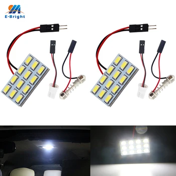 

YM E-Bright 2 PCS LED Panel Light 5730 12 SMD 12 LEDs 12V DC With T10 Festoon Adapters Panel Lights Super White Color