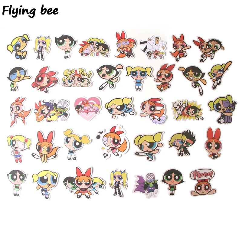 Flyingbee 36 шт. Powerpuff граффити наклейки для девочек для детей DIY багаж ноутбук скейтборд автомобиль водонепроницаемый стикер X0291