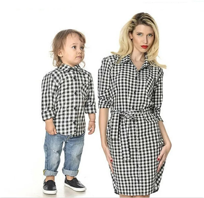 matching plaid shirts for mom and son