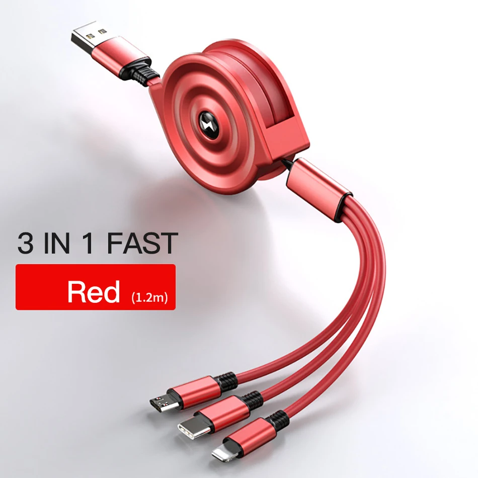 !ACCEZZ 3 in 1 Retractable USB Cable For iPhone XS XR Micro USB Type C TPE Fast Charging For Samsung Xiaomi Huawei Android Phone (23)