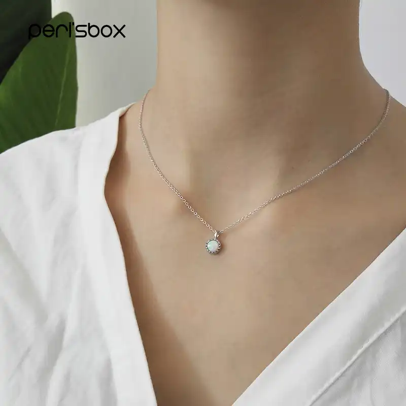 Peri'sBox 925 серебряный маленький кулон из опала Чокеры ожерелья минималистичный многослойный обруч с кулоном и серьги простые цепочки Ожерель...