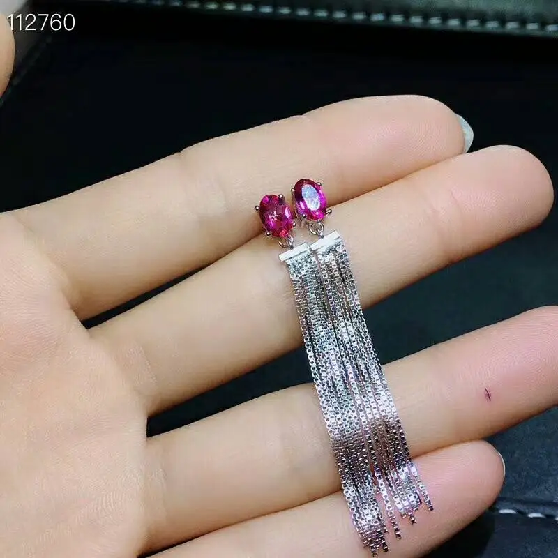 [MeiBaPJ] Натуральный глубокий розовый топаз длинные серьги-подвески Настоящее серебро 925 Висячие серьги Прекрасный Шарм ювелирные изделия для женщин