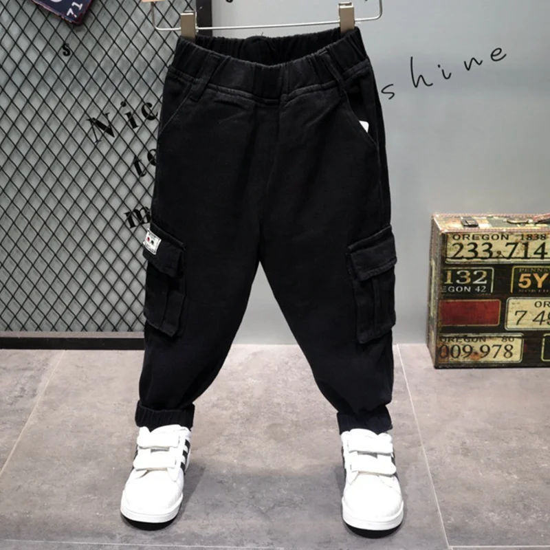 

2019 Spring autumn 2-7 year Children kid's For boys casual cotton Big pocket Solid color casual length pant trousers C2964