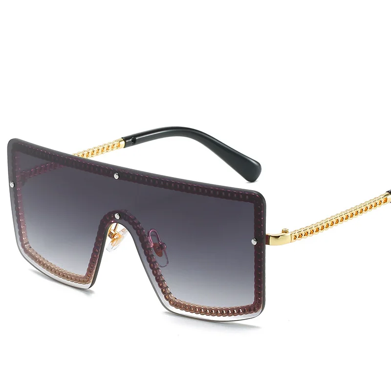 

Luxury Oversized Siamese Square Sunglasses Women UV400 Retro Vintage Brand Designer Chain Metal Frame Sunglasses Female Eyes Men