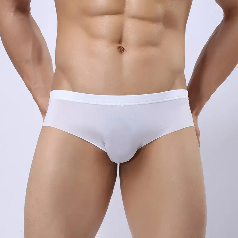 

Plus Size U Convex Pouch Milk Ice Silk Shiny Transparent Boxer Seamless Smooth Breathable Underwear Gay Wear Low Rise G-string