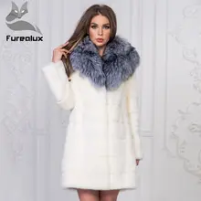 Furealux шуба из натурального меха норки с мехом чернобурки с капюшоном из натурального меха куртки из натурального меха лисы с длинными рукавами теплые зимние для женщин