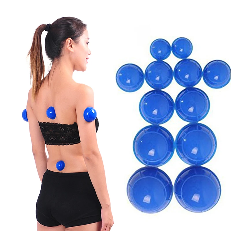 12 Pcs Vacuum Cupping Glasses Silicone Family Body Massage Helper Facial Body Massage Therapy Stress Reliever Cupping Cup