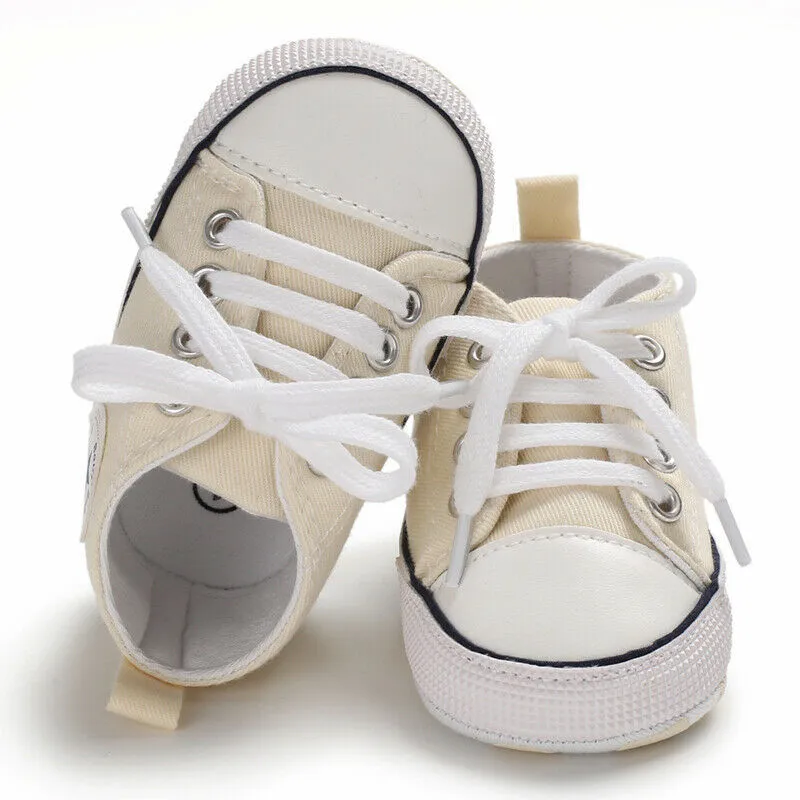 Модные Детские парусиновые кроссовки для маленьких мальчиков и девочек детская обувь, новорожденные мягкая обувь на плоской подошве в стиле унисекс для малышей; для детей 0-18 месяцев - Цвет: Star Beige