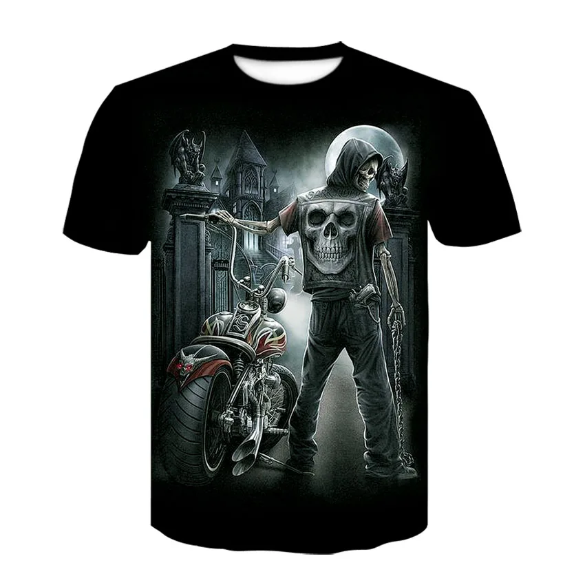 

2019 men's T-shirt 3D printed motorcycle heavy metal men's harajuku T-shirt, fun hip-hop rock T-shirt homme + Size 3D T-shirt