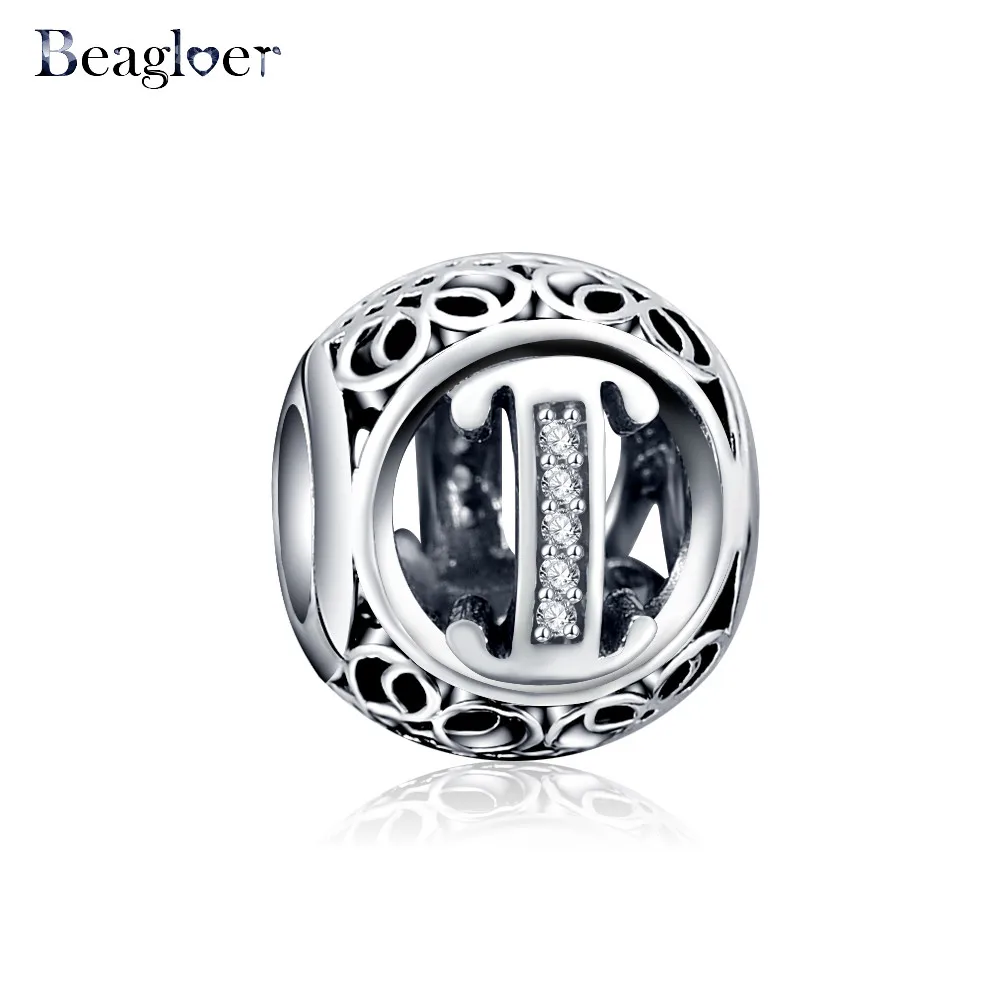 Beagloer Аутентичные 925 пробы серебряные бусины "Алфавит" очарование подходят браслет ювелирные изделия, делая PSMB0650
