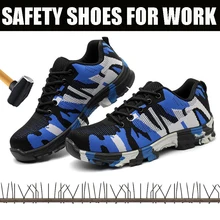 Защитная обувь для мужчин со стальным носком, нескользящая рабочая обувь, легкая дышащая сетчатая конструкция, защитная обувь