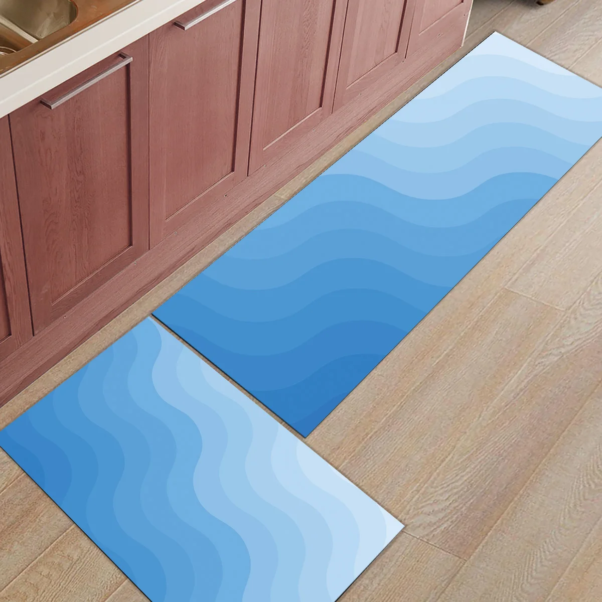2 шт. кухонные подстилки И КОВРИКИ НАБОР современный Градиент Синий волна домашний декор Нескользящая зона бегун входной коврик