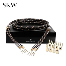 Skw BG-05 24k OCC audio line speaker cable copper banana head y plug hifi audio wire copper audio line audio line male pin plug hifi audio one pair 8ag occ silver plated audio hifi speaker cable speaker wires 2 to 2 with y spade connector
