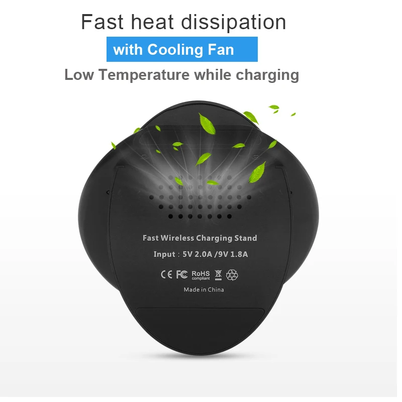 5 V/2A Qi Быстрое беспроводное зарядное устройство для Samsung Galaxy S8 S7 Edge Note 8 Qi Беспроводная зарядка с охлаждающим вентилятором для IPhone X 8/8 Plus