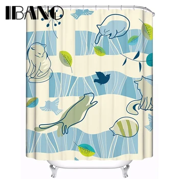 

Cat Shower Curtain Polyester Waterproof Fabric 180x180cm Shower Curtain For The Bathroom With 12Hook