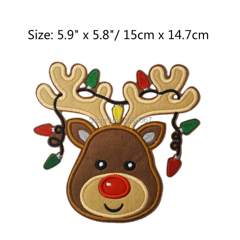 5.9&quot Christmas Reindeer with Light Kids Children LARGE Felt EMBROIDERED Iron On Sew Patch Tshirt APPLIQUE badge x'mas gift | Дом и сад
