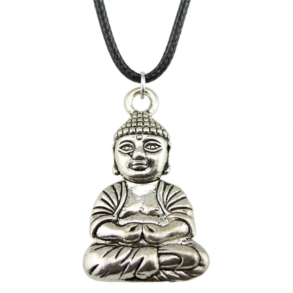 Wholesale Price 39*23mm (1.54*0.91 inches) Buddha Pendant Leather Chain Necklace For Men Fashion