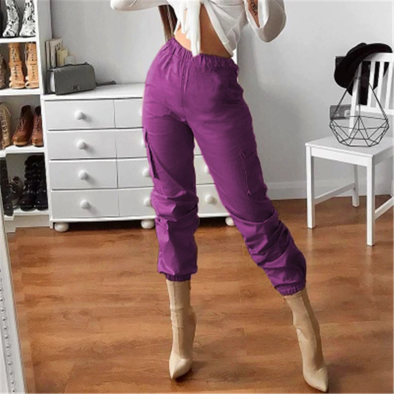 Femme Hop cordón Pantalon Bares Hip Alta Fucsia Pantalones Punk Dos X27s Ancha De Pierna Mujeres Púrpura Estilo Cintura 4FZxw