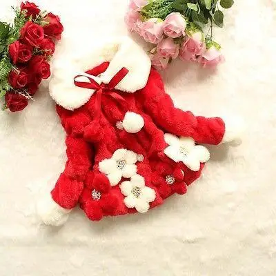 Image Toddler Baby Girls Bowknot Winter Coat Fleece Floral Kids Coat Jacket Outwear For 1 5 Year Hot Sale