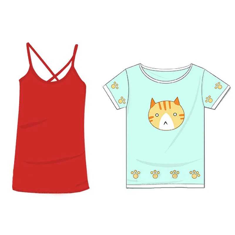 Coshome Love live футболка Lovelive Hoshizora Rin, маскарадные костюмы, футболки с котом для женщин и девочек, вечерние летние футболки на Хэллоуин - Цвет: T-shirt and vest