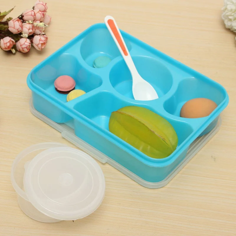 

Portable Divided-Grid Lunch Box With Lid Five Grid Lunchbox Student Bento Box Tableware Lunch Box
