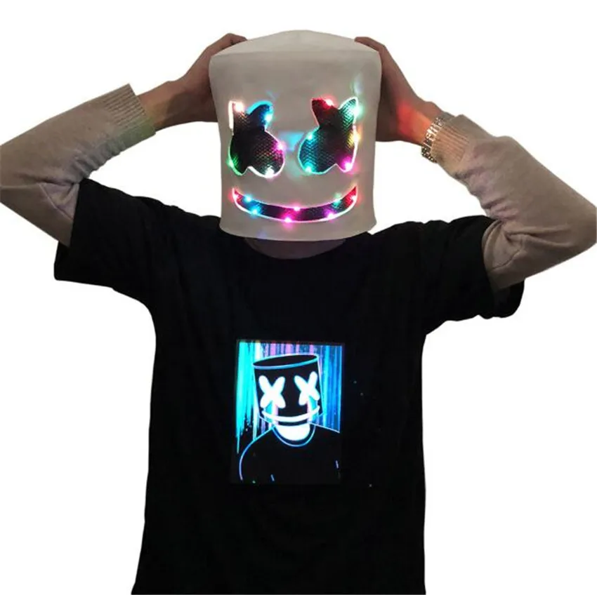 

Colourful LED Lights DJ Marshmello Mask Full Face Luminous Cosplay Costume Halloween Prop Latex Masks A672