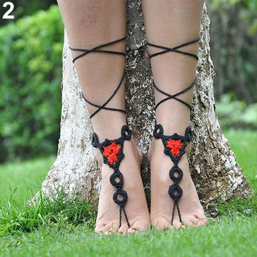 Black and Red 1 пара летних босоножек ювелирное изделие "кроше" хлопковый браслет ножной браслет - Окраска металла: Black and Red