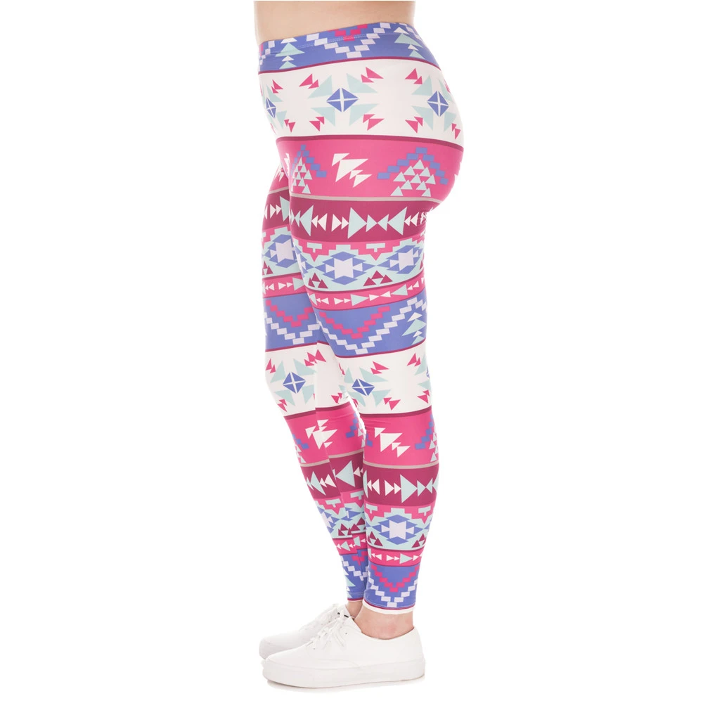 

Fashion Large Size Leggings Boho Pink Printed High Waist Leggins Plus Size Trousers Stretch Pants For Plump Women
