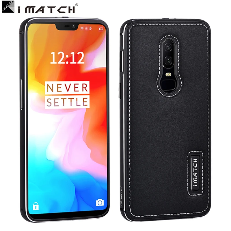 

for oneplus 6 case Aluminum metal genuine leather cover case for oneplus-6 cases