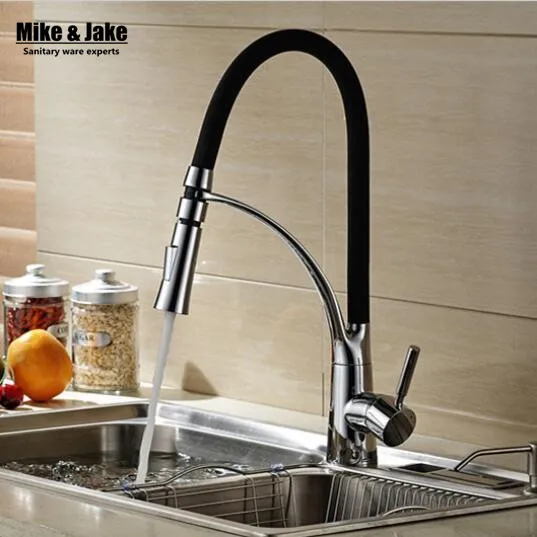 

Free shipping Black and Chrome Finish Kitchen Sink Faucet Deck Mount Pull Out Dual Sprayer Nozzle Hot Cold Mixer Water Taps