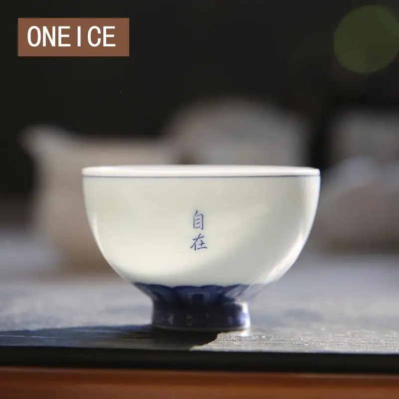 

Chinese Style Delicate Handmade 55ml Small Kung Fu Tea Cup Jingdezhen Rough pottery Tea bowl Hand Painted Lotus Cup