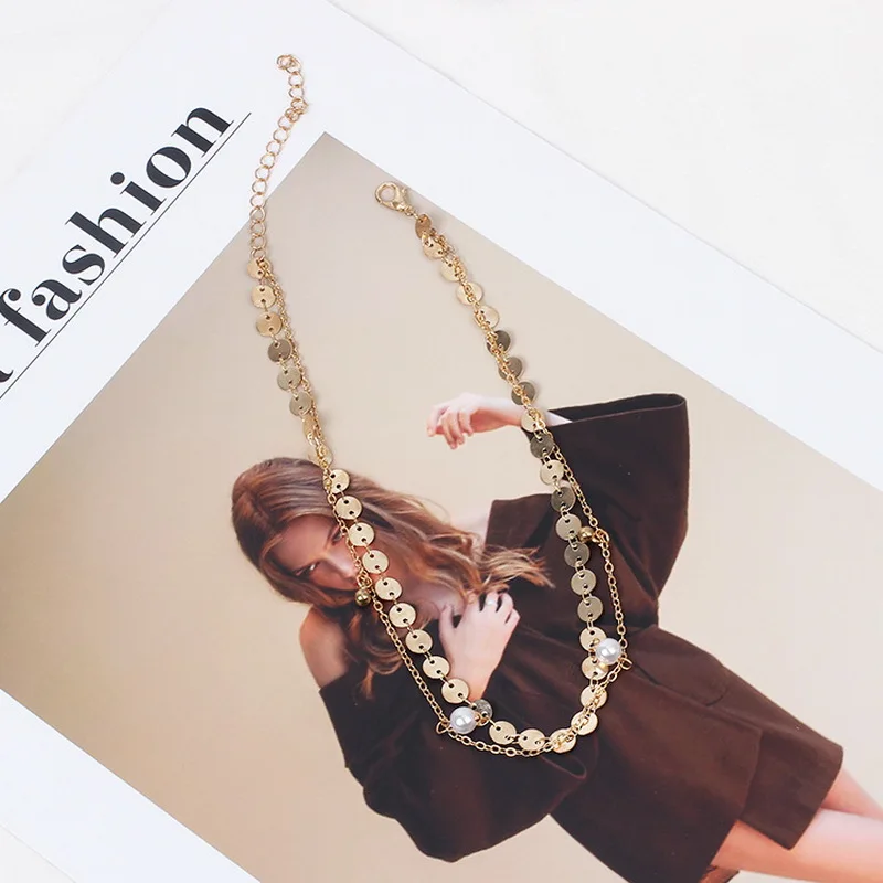 Новинка 2017 года, элегантное медное украшение для чокера с блестками и искусственным жемчугом, ожерелье для женщин и девочек, простое
