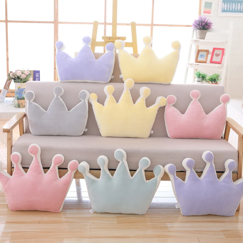

Crown Shaped Pillow Squishy Three-point Five-point Prince Princess Crown Decor Plush Pillow Sofa Chair Purple/Yellow/Pink/Grey