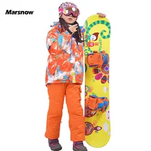 Marsnow/лыжная куртка для детей до-30 градусов; комплект с капюшоном; теплые лыжные Детские водонепроницаемые ветрозащитные куртки для мальчиков и девочек; брюки для сноуборда