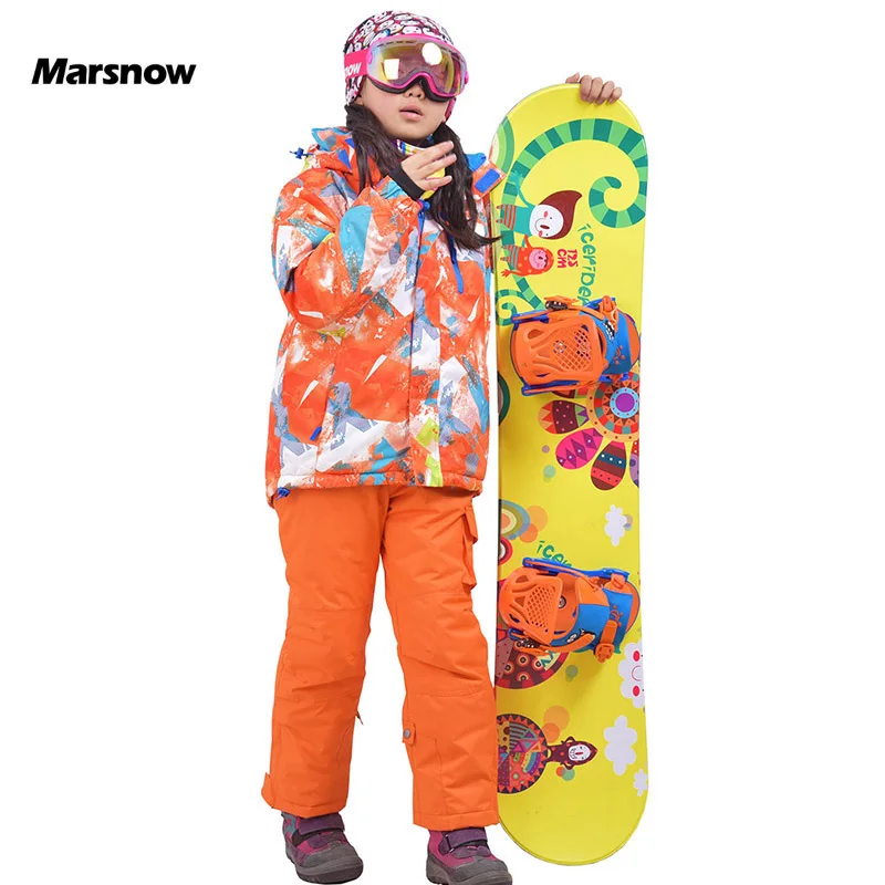 Marsnow-30 درجة تزلج الأطفال سترة الدعاوى مجموعة مقنعين الدافئة التزلج الاطفال للماء ويندبروف الأولاد الفتيات على الجليد جاكيتات السراويل