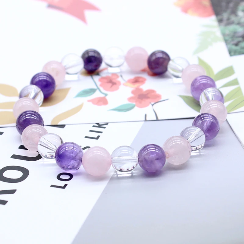

Fashion Natural Stone Color Violet Pink Crystal Bracelets & Bangle for Women Handwork Beads Bracelets Accessories Wholesale