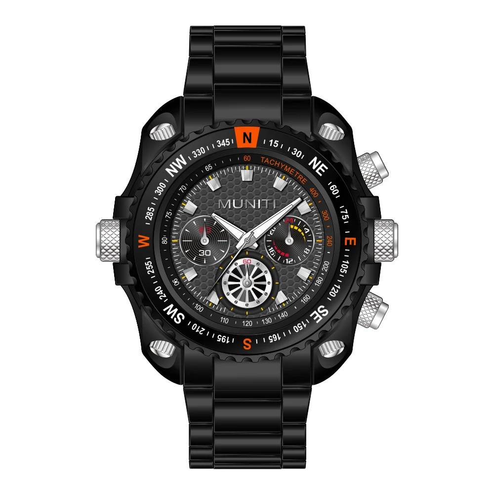 

MUNITI hot fashion man's quartz wristwatch brand waterproof watches for men casual black watch for male 2018 relogio masculino