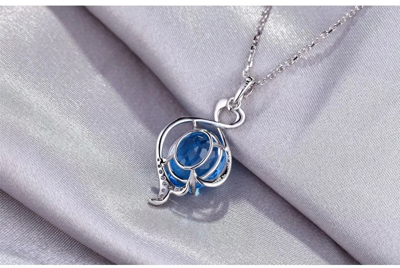 CaiMao 18KT/750 White Gold 6.39 ct Natural IF Blue Topaz & 0.09 ct Round Cut Diamond Engagement Gemstone Pendant Jewelry