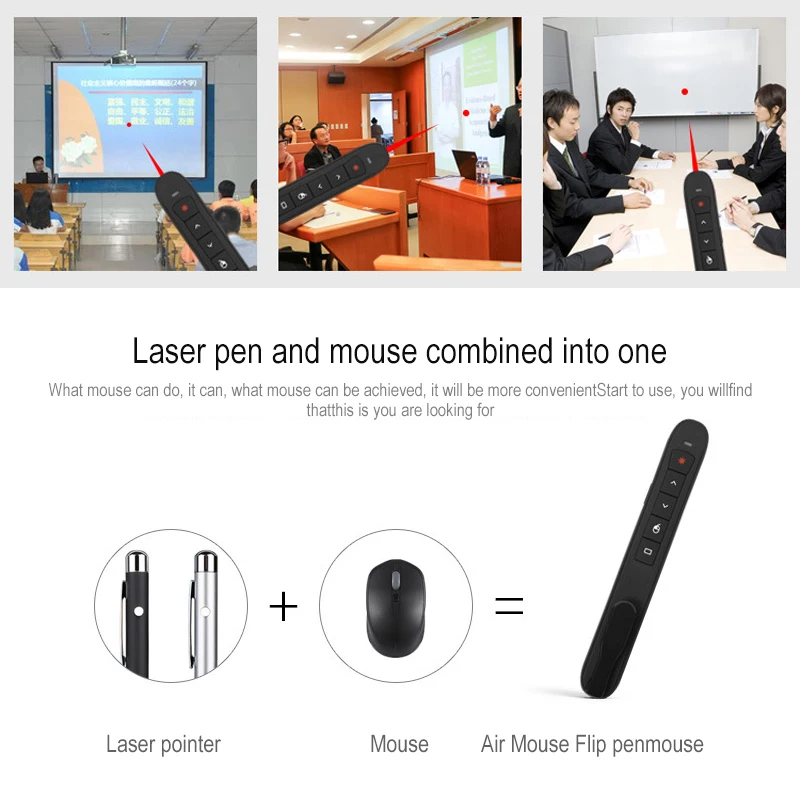 Rechargeable RF 2.4GHz Wireless Presenter with Air Mouse Slide PowerPoint Presentation Remote Control PPT Laser Red Control Pen